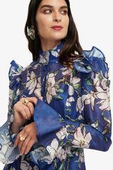 joyce Butterfly Sleeve Midi Dress - Midnight Magnolia Print