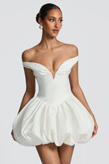 daisy v-neck strapless puffy Mini Dress - Ivory
