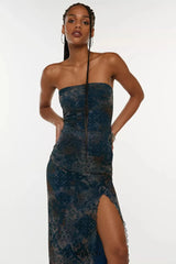 Mesh Strapless Midi Dress