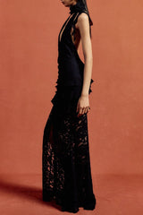 hulda cotton lace hollow maxi dress in black