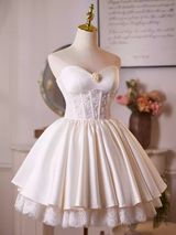 helen white flower Strapless lace satin mini dress