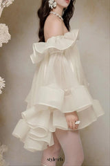 bernice Ruffle Layer Crinkle Chiffon Mini Dress in white