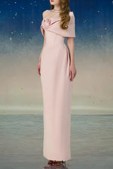 leona Sheath Asymmetric Shoulder Taffeta Ankle maxi Dress in pink