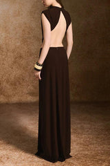 damla Sheath Open Back Spandex Maxi Dress in dark brown