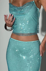 melissa sequin tube top maxi skirt suit in blue