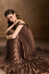 donna A-line Off-Shoulder Silk Organza Maxi Dress in brown