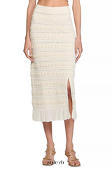 Crochet Trim Knit Skirt in ecru