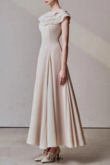A-line Jewel Neck Viscose Ankle maxi Dress in beige
