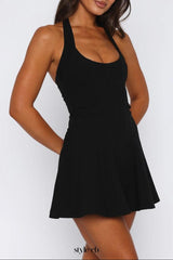 roxanne backless Halter Mini Dress in black