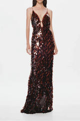 The Sequin Maxi Dress in Brown