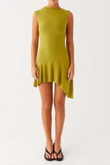 Mesh pleated bodycon Mini Dress in Lime
