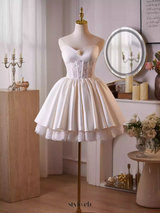 helen white flower Strapless lace satin mini dress