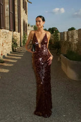 The Sequin Maxi Dress in Brown