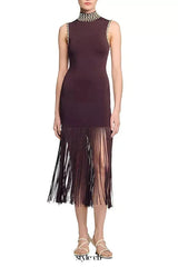 lara Brown Fringe Knit Embellished sleevless midi Dress