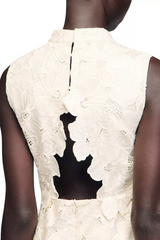 embroidery backless Guipure mini Dress in ecru