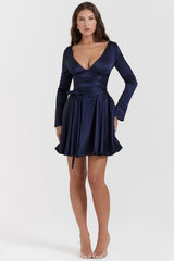 plunge v-neck mini dress in navy