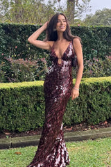The Sequin Maxi Dress in Brown