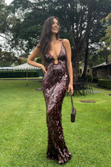 The Sequin Maxi Dress in Brown