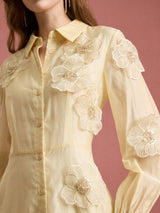 susanna floral Applique Shirt Midi Dress in yellow