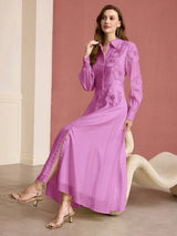 susanna floral Applique Shirt Midi Dress in pink