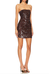 Strapless sequin Mini Dress in Burgundy