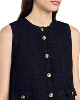 valerie sleeveless Tweed mini Dress in black