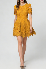 sylvia orange Beaded hollow crochet mini dress