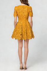 sylvia orange Beaded hollow crochet mini dress