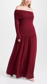 sara bodycon strapless long sleeve maxi dress in burgundy