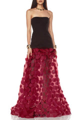 Nodin Strapless Dot Mesh Maxi Dress in red