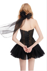 amelia Halter neck tube top with cross straps mini dress in black