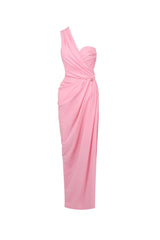 bess One-shoulder slant neck pleated maxi dress in pink