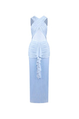 Fringe Mesh Ruched Maxi Dress