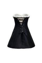 gladys Strapless 3d Floral Corset A-Line Dress in black