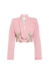 helen Embellished checked wool-blend blazer set in pink