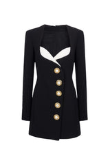 evelyn Asymmetric Buttoned Mini Dress