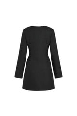 viola black Square Neck Rhinestone Pleated Mini Dress