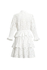 vanessa Long Sleeves Layered Lace Mini Dress in white