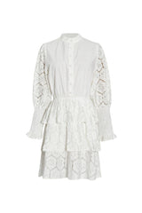 vanessa Long Sleeves Layered Lace Mini Dress in white