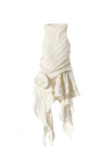 joy Draped Asymmetric Silk Dress with Layers - Ivoire