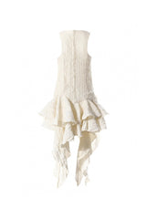 joy Draped Asymmetric Silk Dress with Layers - Ivoire