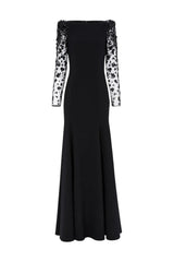 martha Mesh splicing beading diamond maxi dress in black