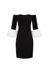 nicole strapless feather sleeve mini dress in black