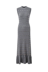 valerie Studded Knit sleeveless Midi Dress in gray