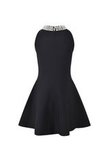 virginia Pearl Collar mini Dress in black