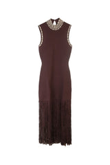 lara Brown Fringe Knit Embellished sleevless midi Dress