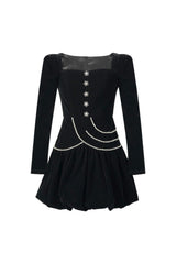 vanessa black square neck rhinestone velvet mini dress