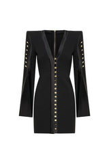 Moises Buttoned Split Sleeve Mini Dress
