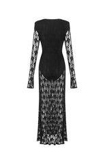 gwendolyn v neck hollow long sleeve lace maxi dress  in black
