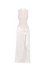 giselle flower embellished sleeveless lace maxi dress  in white